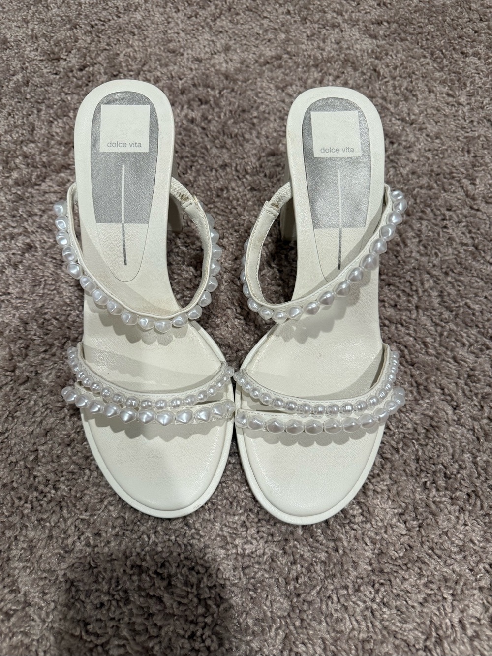 Dolce Vita Cream Pearl-Trim Heeled Sandals
